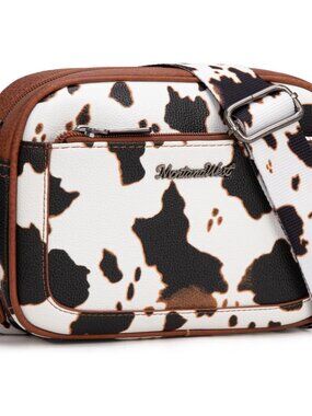 Crossbody Bags for Women Cow Print Purse Triple Zip Shoulder Handbags with Wide